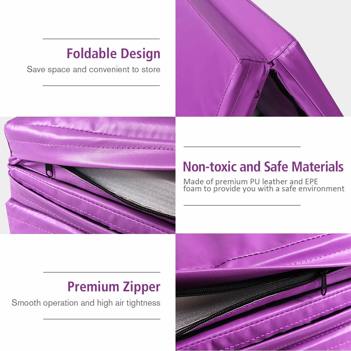 4 Feet x 10 Feet x 2 Inch Folding Gymnastics Tumbling Gym Mat-Pink-Yoga & Gym Mats-DECOROLALA