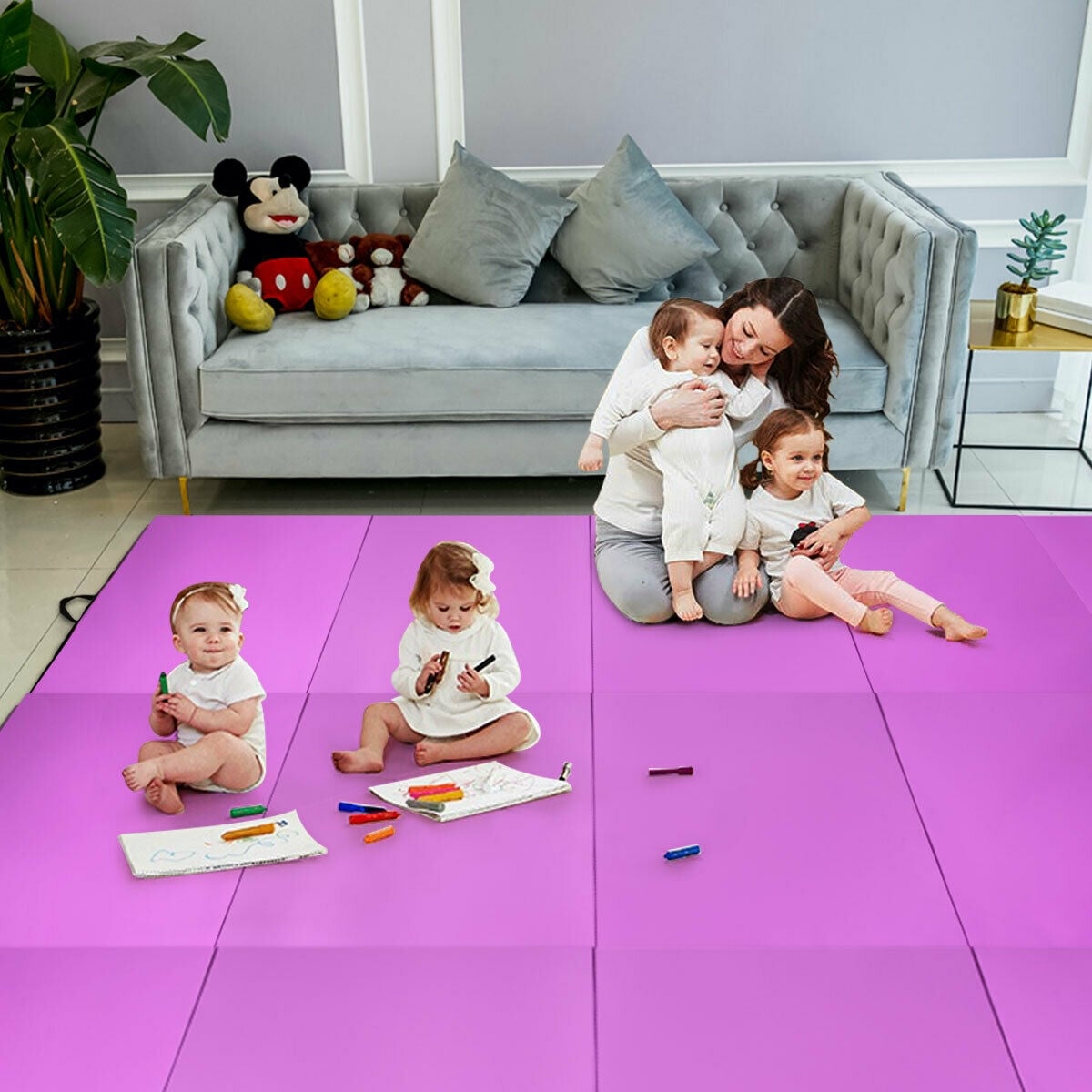 4 Feet x 10 Feet x 2 Inch Folding Gymnastics Tumbling Gym Mat-Pink-Yoga & Gym Mats-DECOROLALA