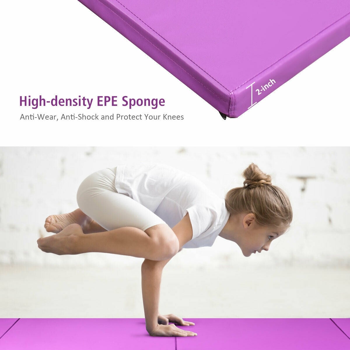 4 Feet x 10 Feet x 2 Inch Folding Gymnastics Tumbling Gym Mat-Pink-Yoga & Gym Mats-DECOROLALA
