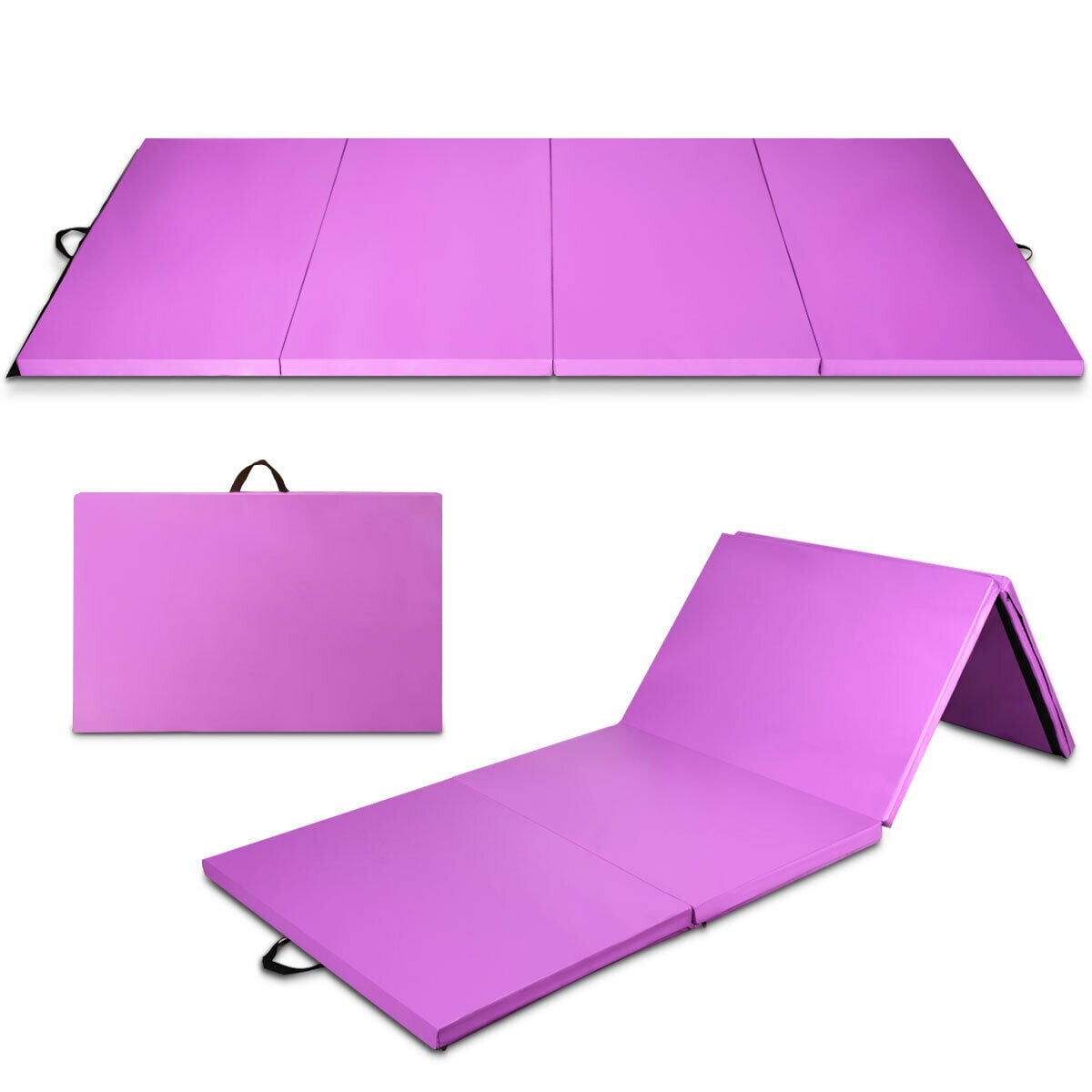 4 Feet x 10 Feet x 2 Inch Folding Gymnastics Tumbling Gym Mat-Pink-Yoga & Gym Mats-DECOROLALA