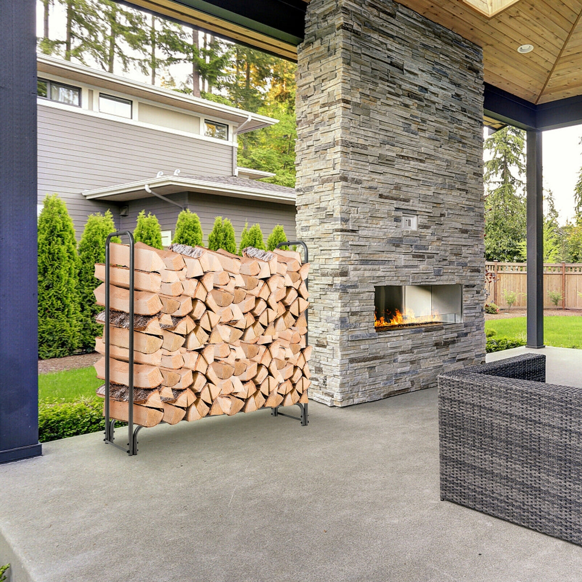 4 Feet/5 Feet/6 Feet/8 Feet Firewood Storage Log Rack-4 Feet-Log Racks & Carriers-DECOROLALA