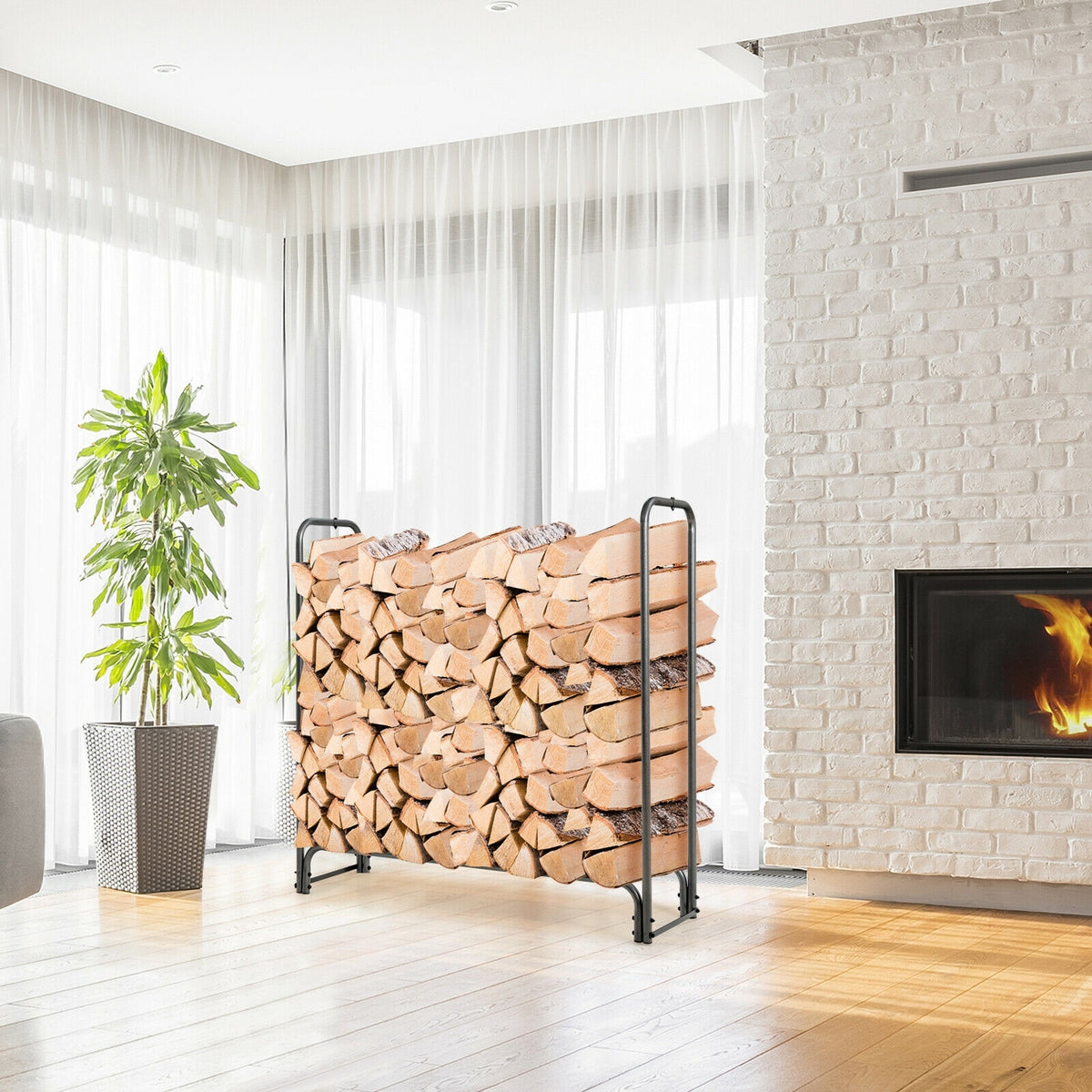 4 Feet/5 Feet/6 Feet/8 Feet Firewood Storage Log Rack-4 Feet-Log Racks & Carriers-DECOROLALA