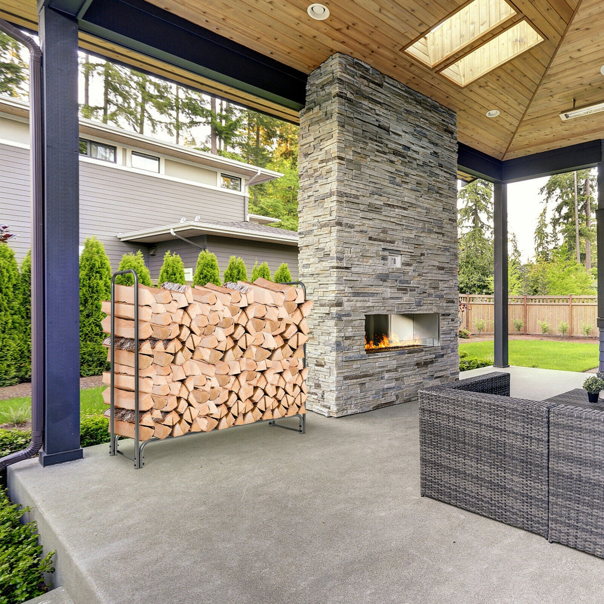 4 Feet/5 Feet/6 Feet/8 Feet Firewood Storage Log Rack-5 Feet-Log Racks & Carriers-DECOROLALA