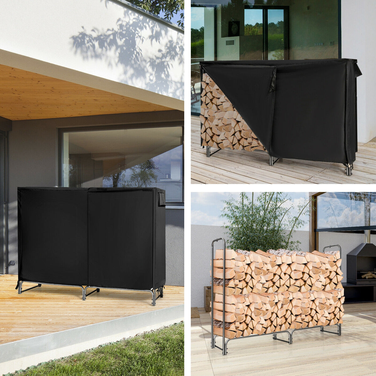 4 Feet/5 Feet/6 Feet/8 Feet Firewood Storage Log Rack-6 Feet-Log Racks & Carriers-DECOROLALA
