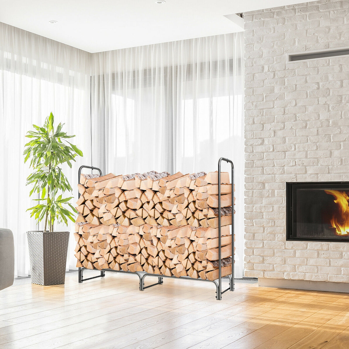 4 Feet/5 Feet/6 Feet/8 Feet Firewood Storage Log Rack-6 Feet-Log Racks & Carriers-DECOROLALA