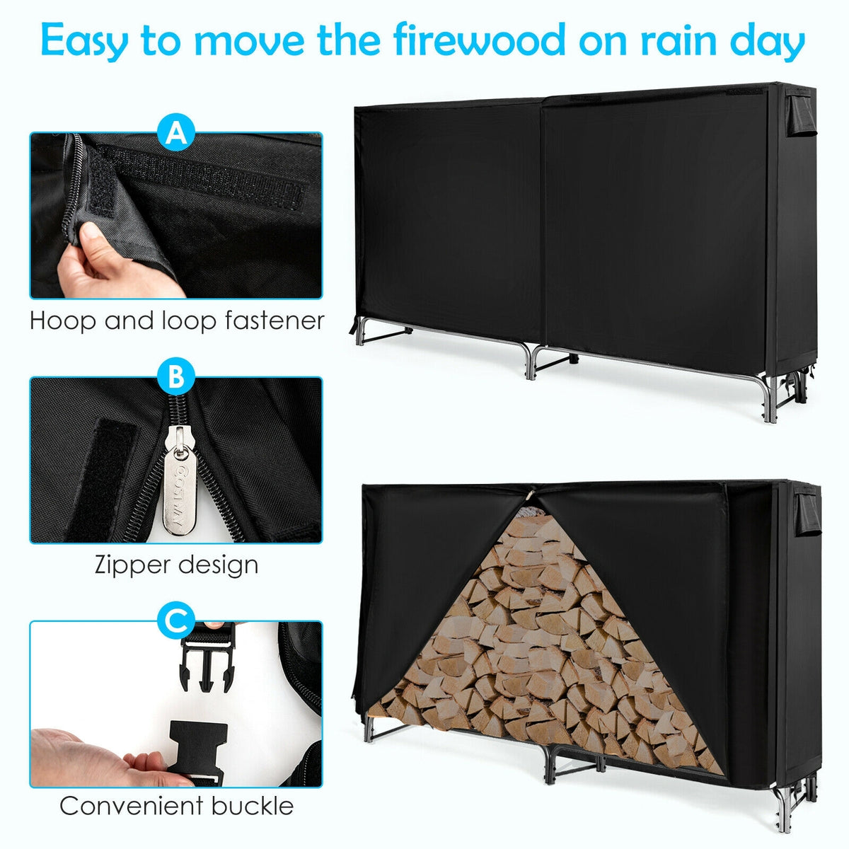 4 Feet/5 Feet/6 Feet/8 Feet Firewood Storage Log Rack-8 Feet-Log Racks & Carriers-DECOROLALA