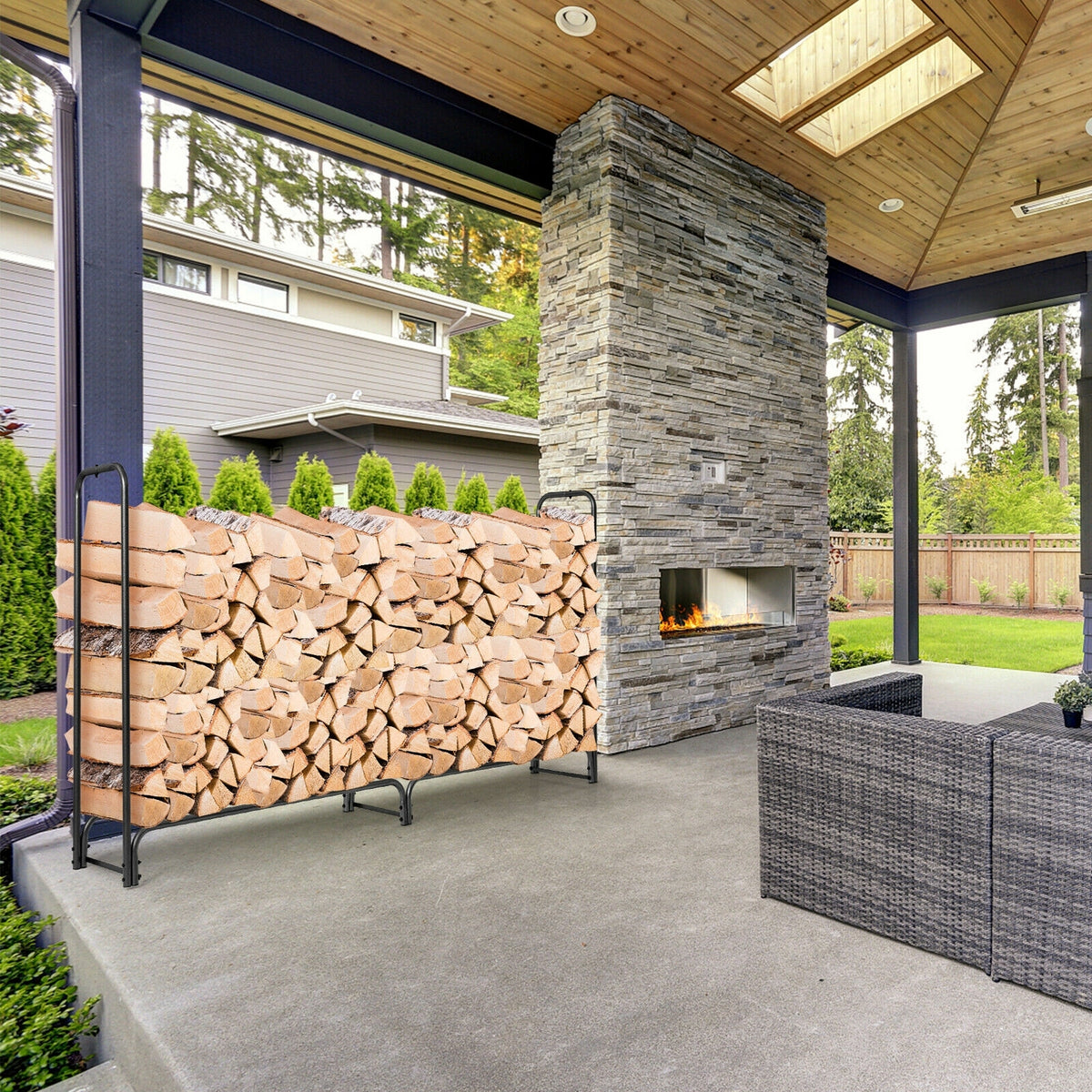 4 Feet/5 Feet/6 Feet/8 Feet Firewood Storage Log Rack-8 Feet-Log Racks & Carriers-DECOROLALA