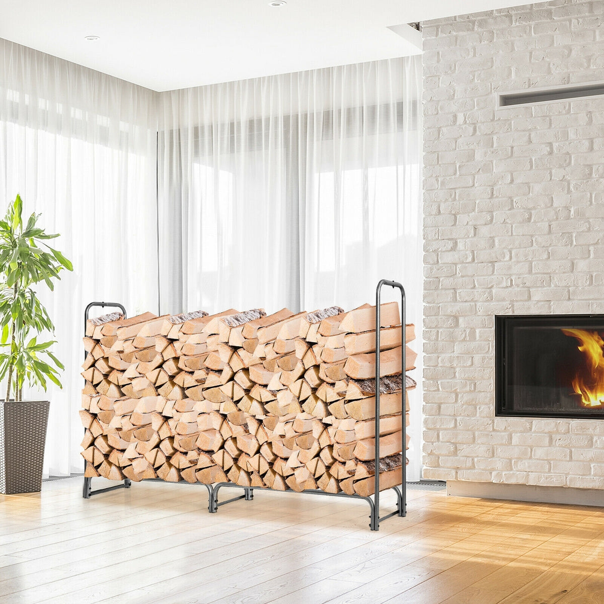 4 Feet/5 Feet/6 Feet/8 Feet Firewood Storage Log Rack-8 Feet-Log Racks & Carriers-DECOROLALA