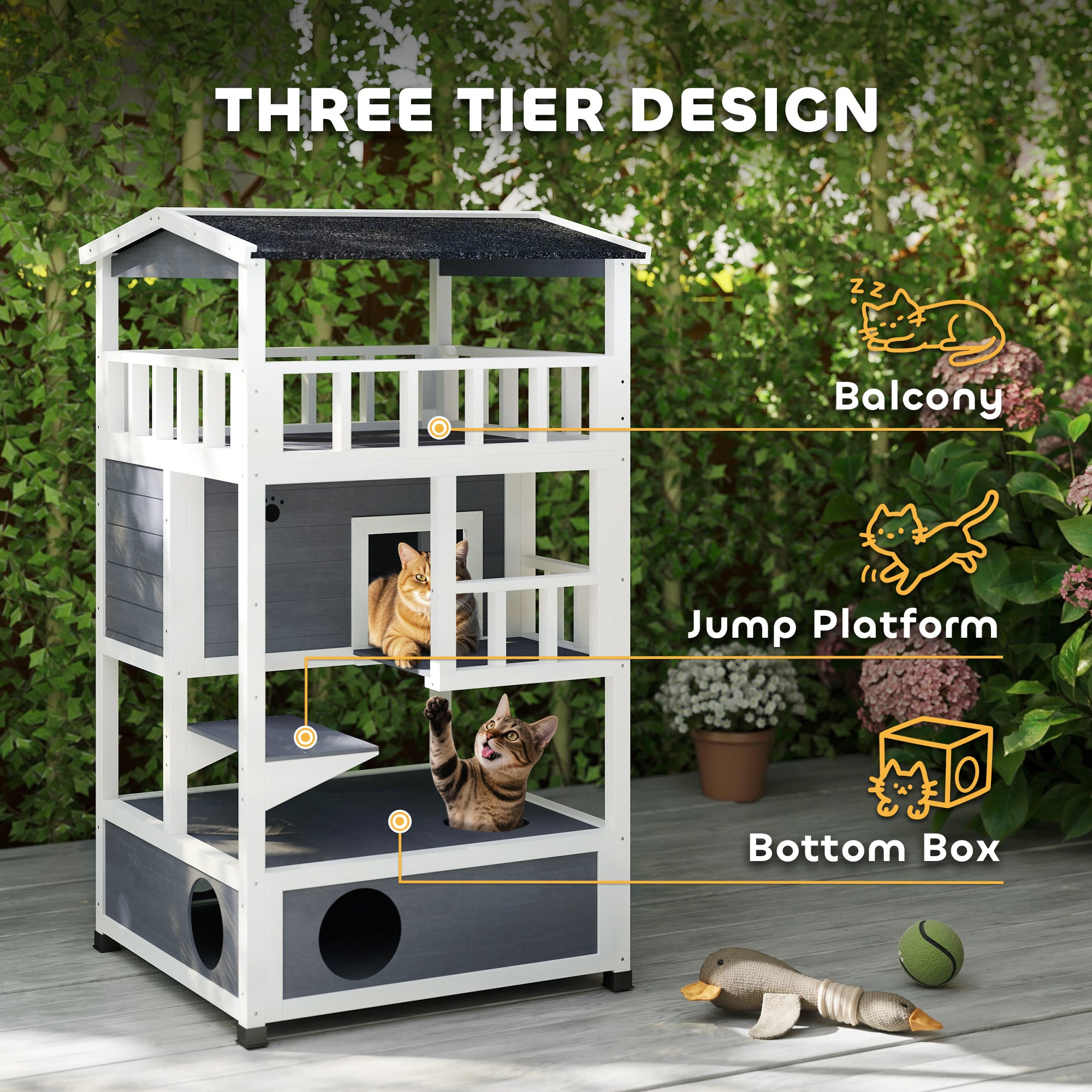 4-Floor Wood Cat House Condo - Grey 53.9"H-DECOROLALA