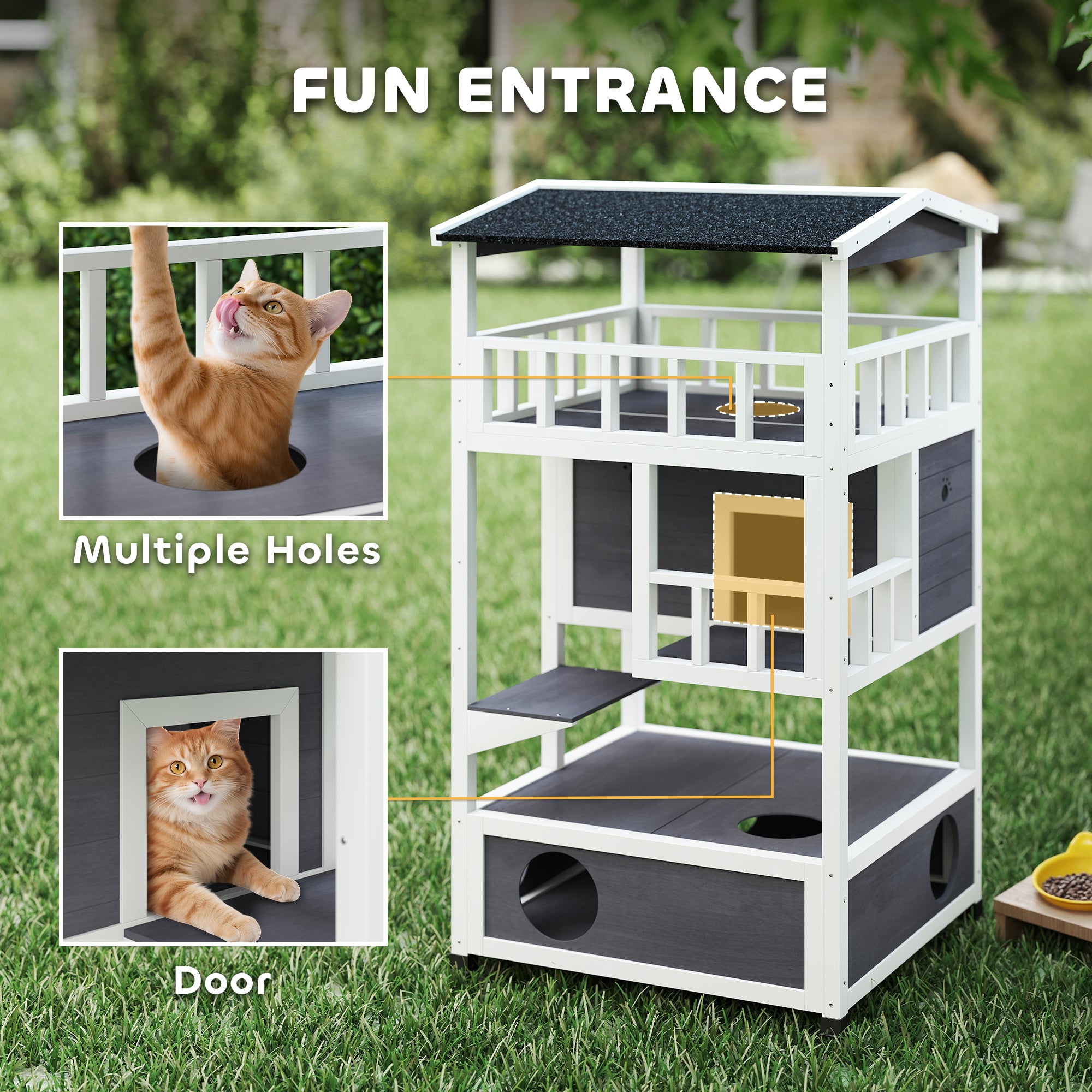 4-Floor Wood Cat House Condo - Grey 53.9"H-DECOROLALA