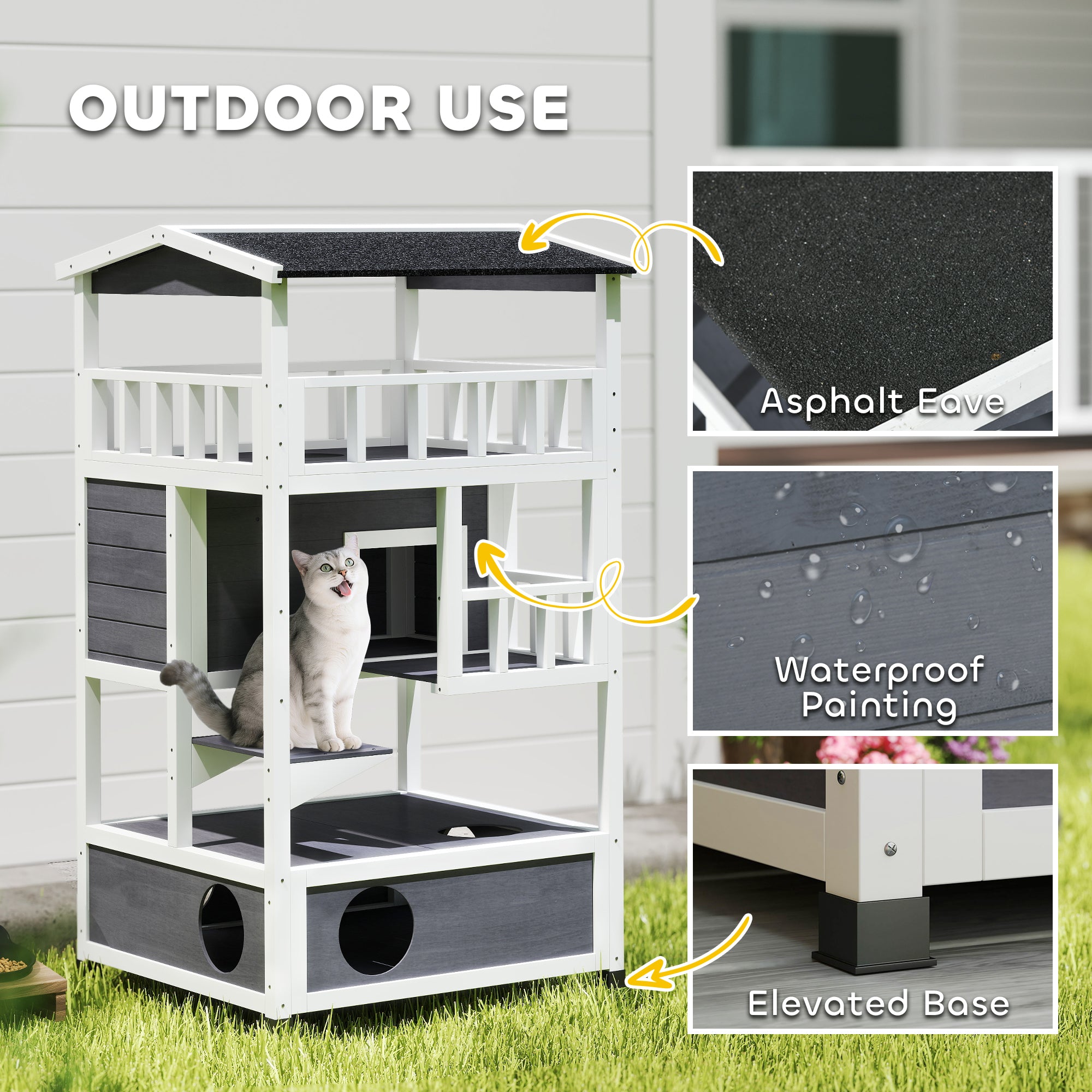 4-Floor Wood Cat House Condo - Grey 53.9"H-DECOROLALA