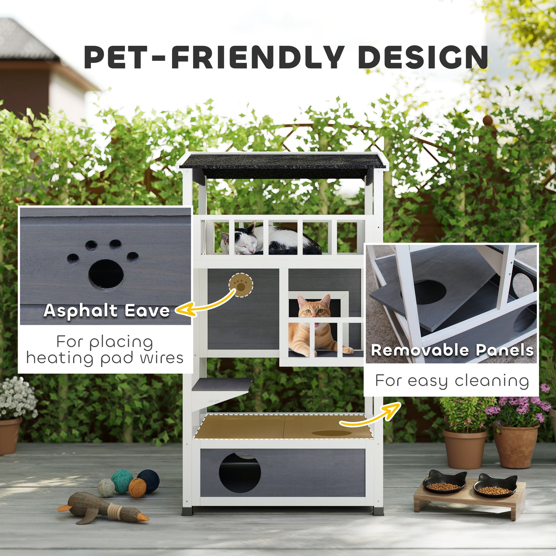4-Floor Wood Cat House Condo - Grey 53.9"H-DECOROLALA