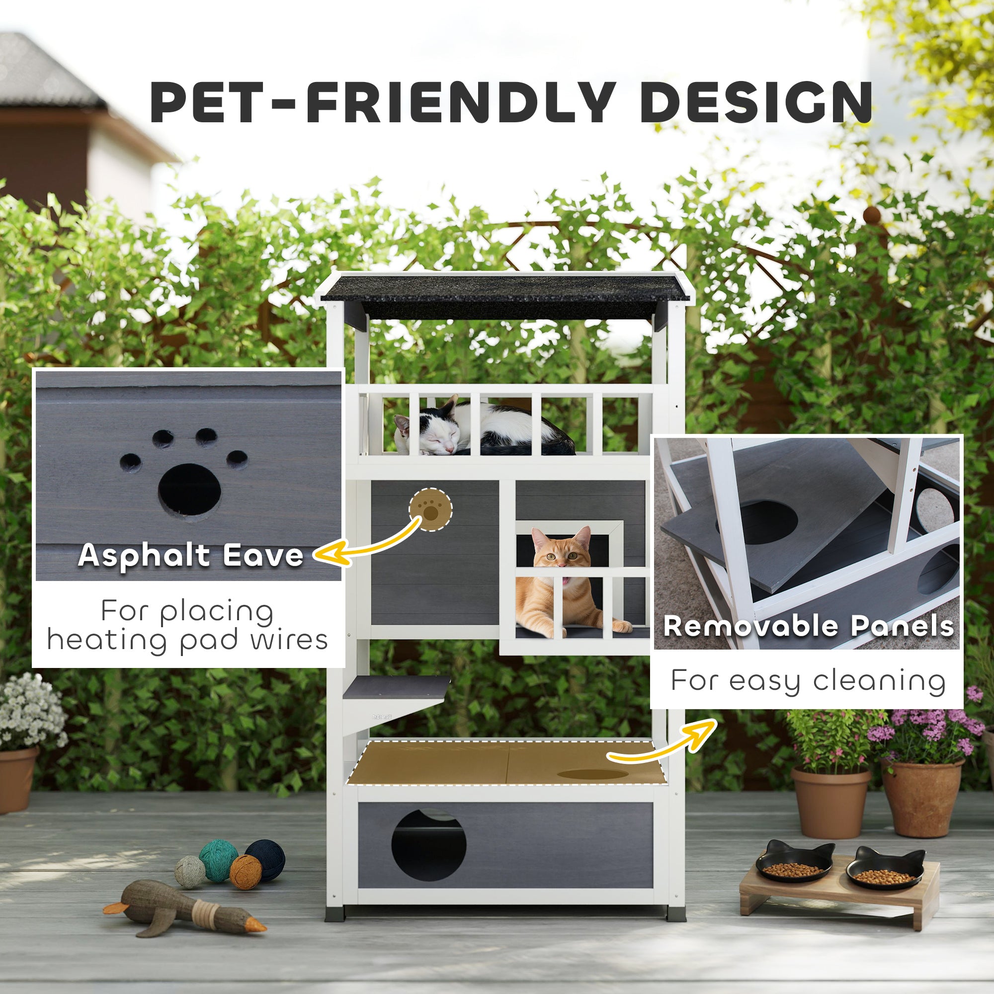 4-Floor Wood Cat House Condo - Grey 53.9"H-DECOROLALA