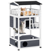 4-Floor Wood Cat House Condo - Grey 53.9"H-DECOROLALA