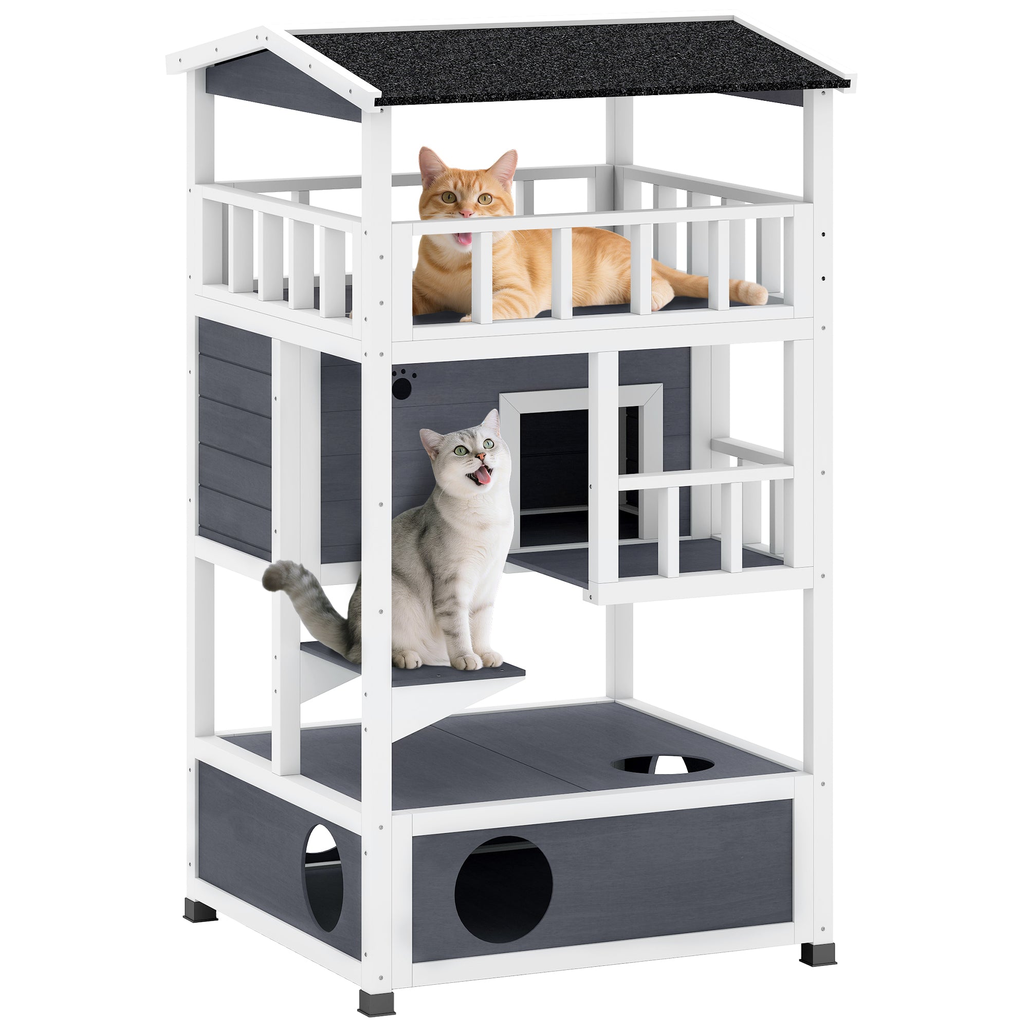4-Floor Wood Cat House Condo - Grey 53.9"H-DECOROLALA