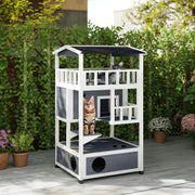 4-Floor Wood Outdoor Cat House Catio with Condo - Grey-Cats-DECOROLALA