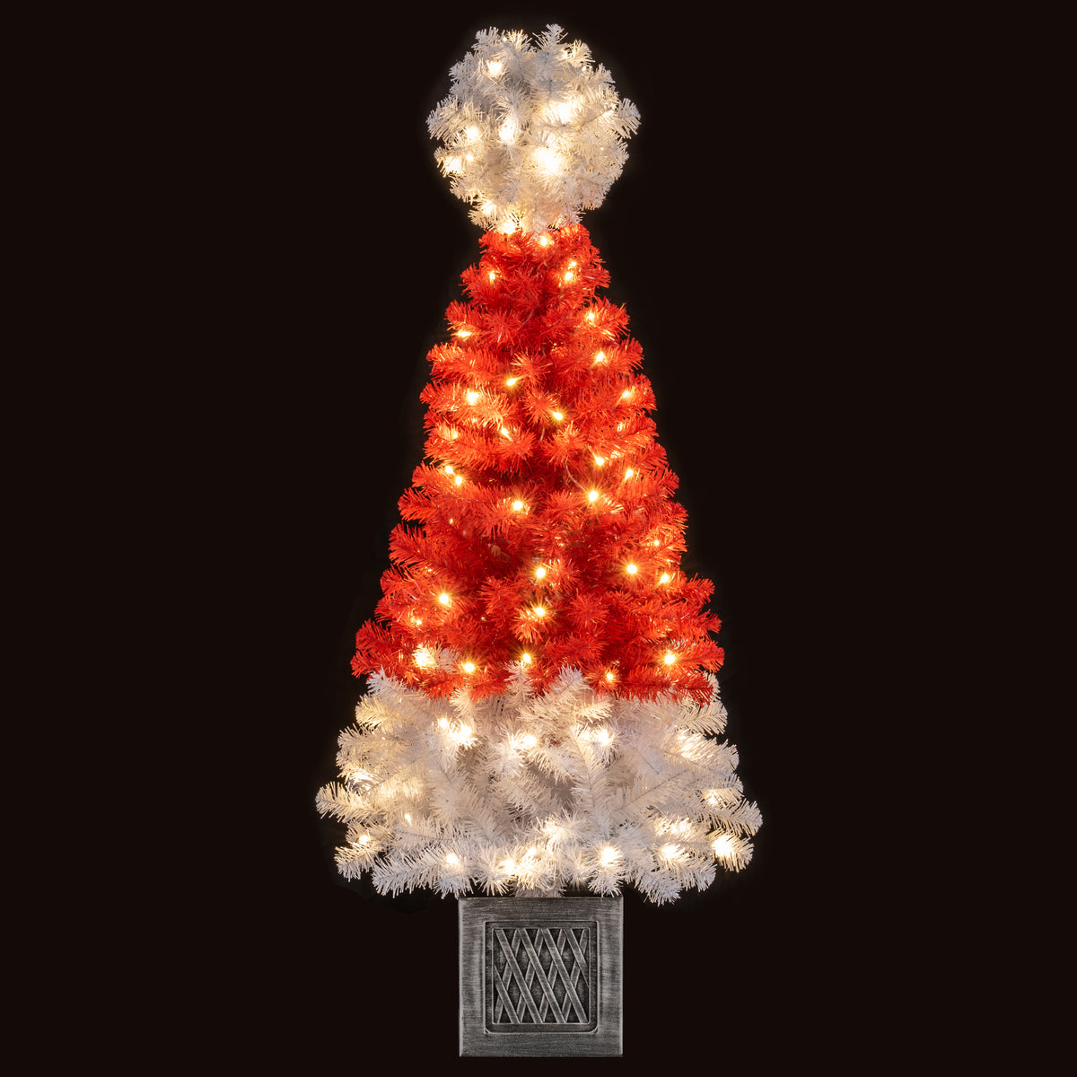 4 Ft Artificial Christmas Tree Santa Hat Xmas Tree with 300 Branch Tips Red-Christmas Trees-DECOROLALA