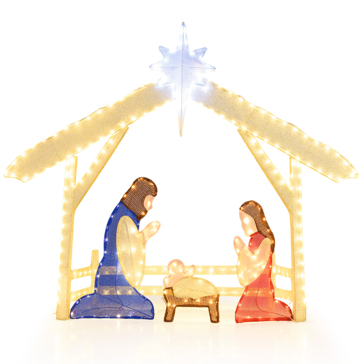 4 Ft Lighted Nativity Scene Pre-lit Christmas Holy Family Set-Christmas Decorations & Accessories-DECOROLALA