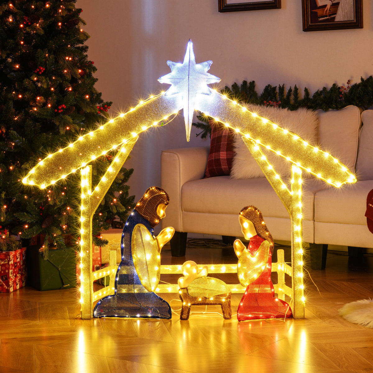4 Ft Lighted Nativity Scene Pre-lit Christmas Holy Family Set-Christmas Decorations & Accessories-DECOROLALA