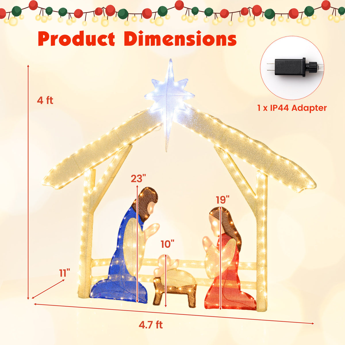 4 Ft Lighted Nativity Scene Pre-lit Christmas Holy Family Set-Christmas Decorations & Accessories-DECOROLALA