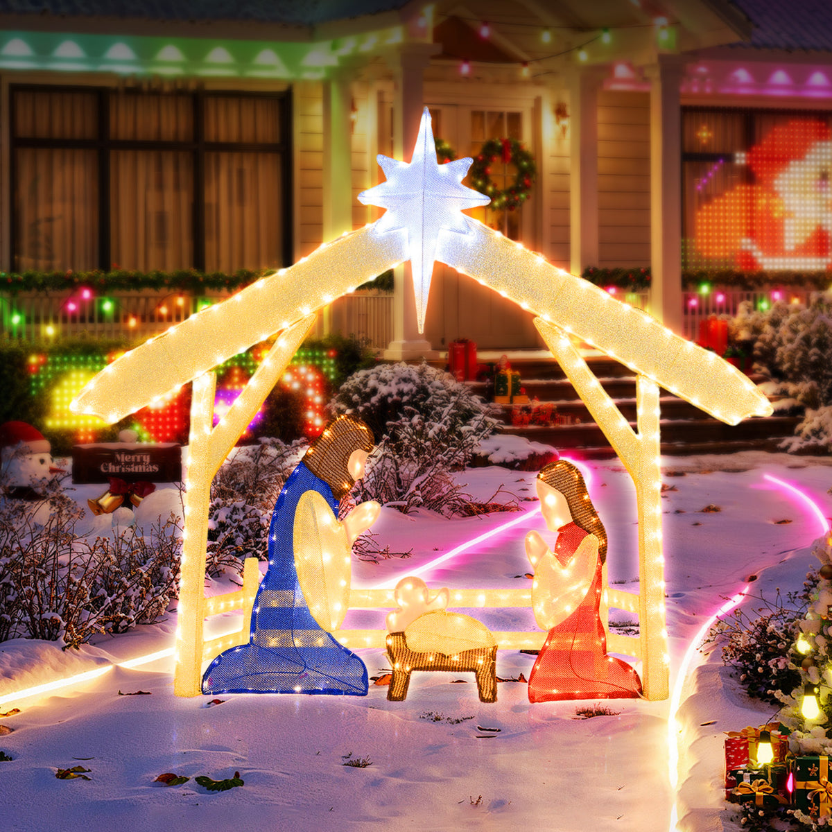 4 Ft Lighted Nativity Scene Pre-lit Christmas Holy Family Set-Christmas Decorations & Accessories-DECOROLALA