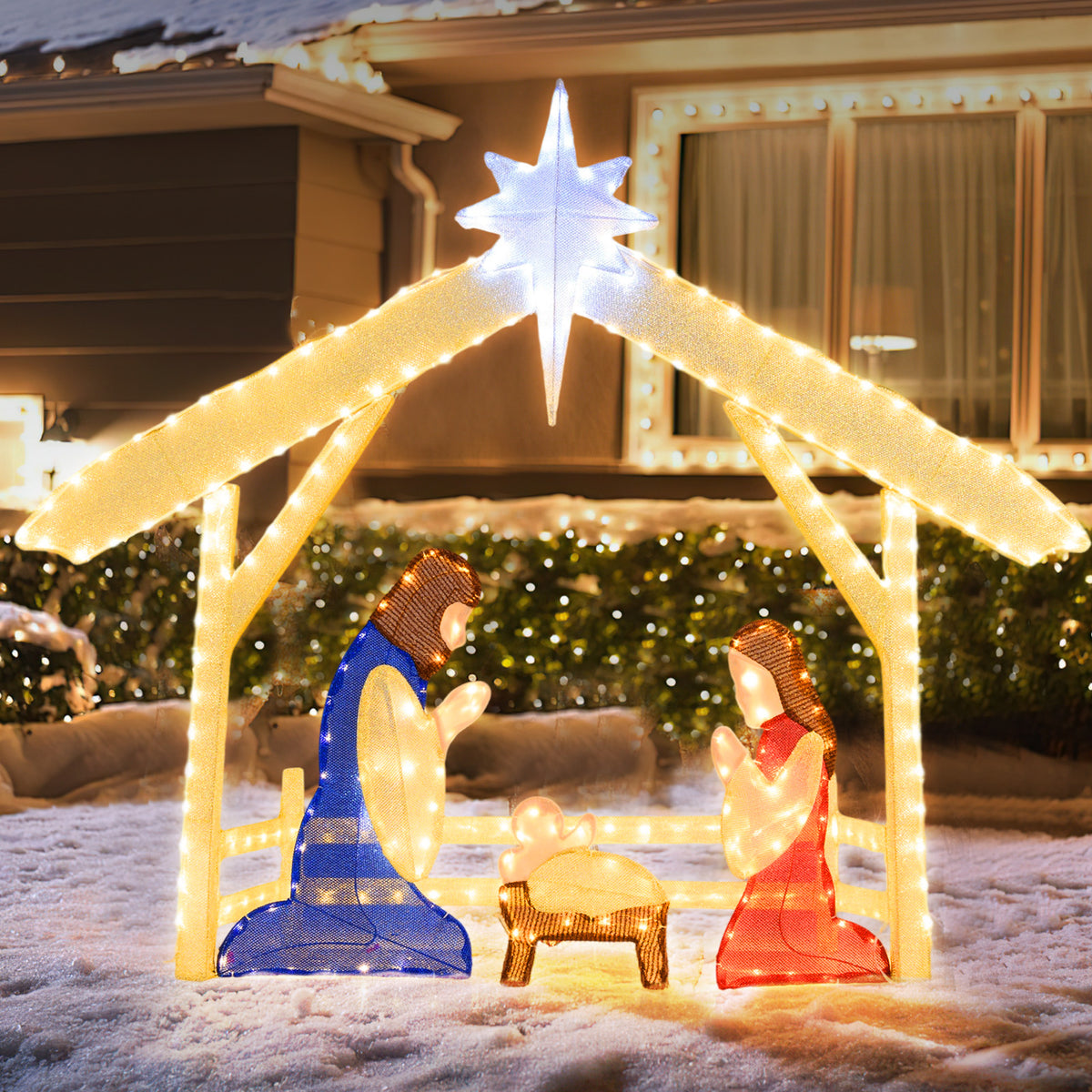 4 Ft Lighted Nativity Scene Pre-lit Christmas Holy Family Set-Christmas Decorations & Accessories-DECOROLALA