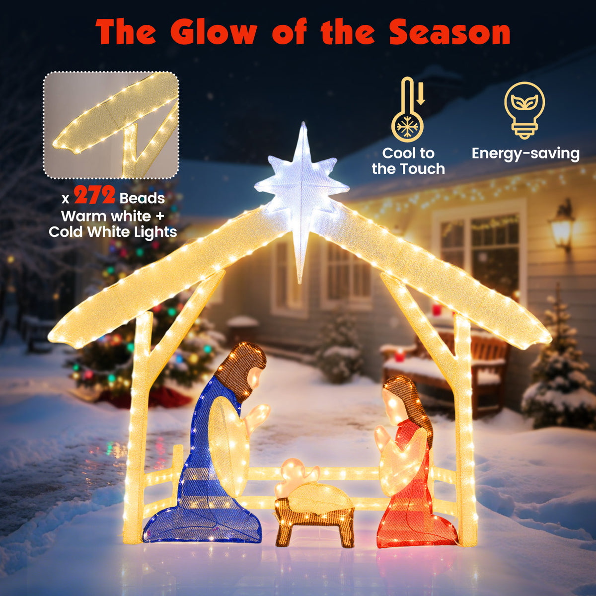 4 Ft Lighted Nativity Scene Pre-lit Christmas Holy Family Set-Christmas Decorations & Accessories-DECOROLALA