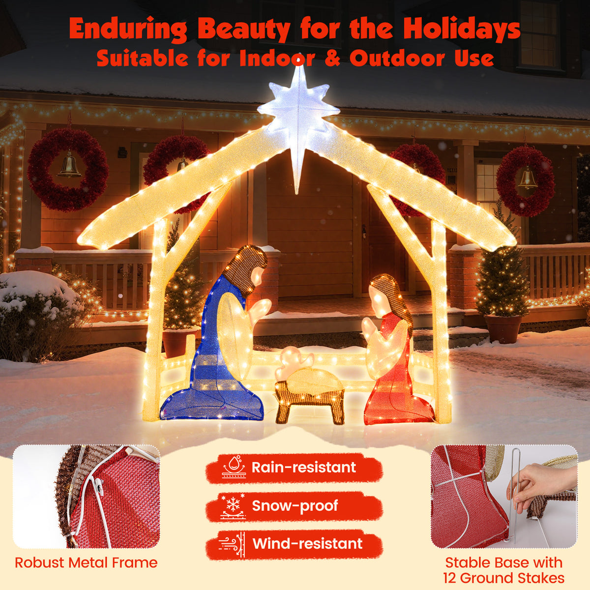 4 Ft Lighted Nativity Scene Pre-lit Christmas Holy Family Set-Christmas Decorations & Accessories-DECOROLALA