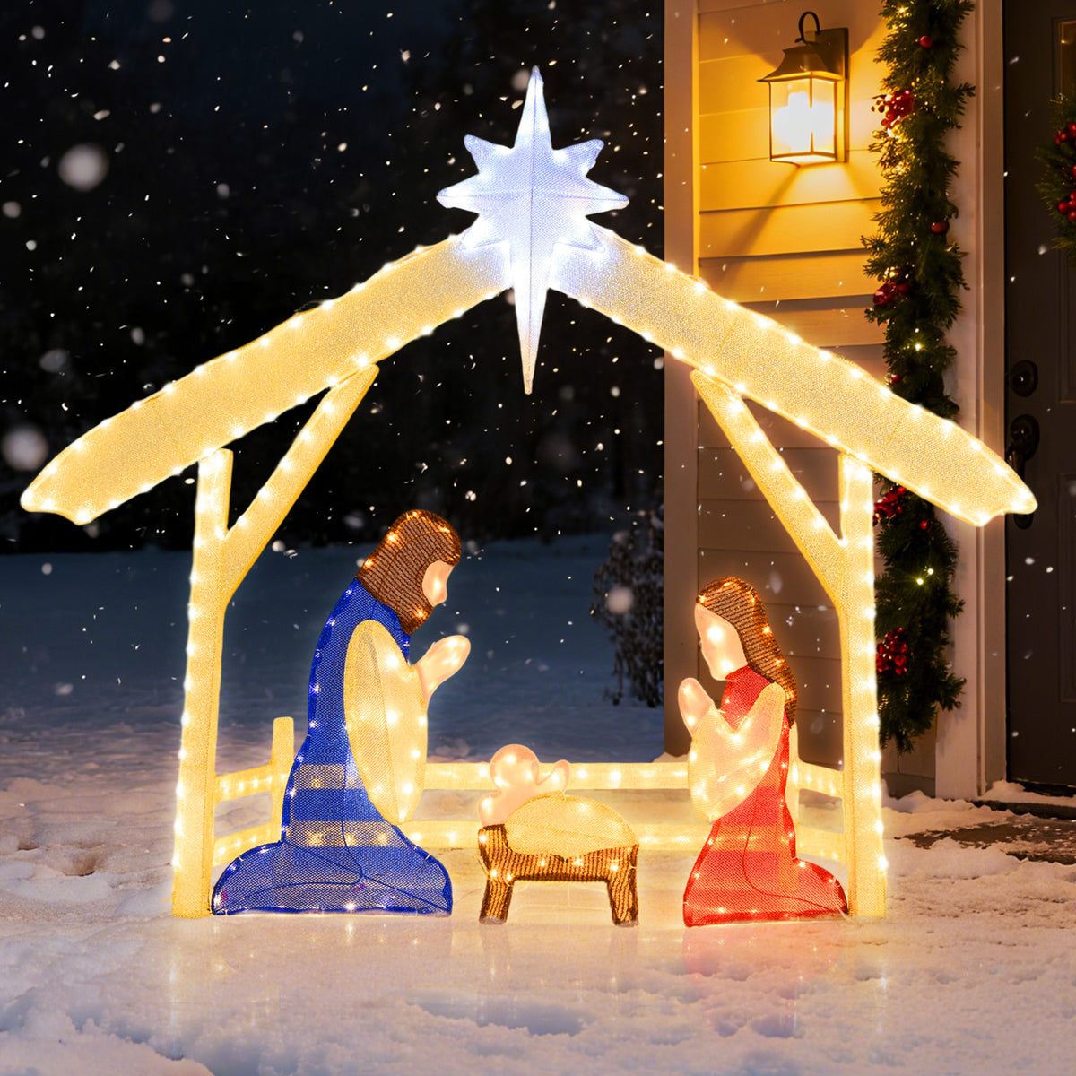 4 Ft Lighted Nativity Scene Pre-lit Christmas Holy Family Set-Christmas Decorations & Accessories-DECOROLALA