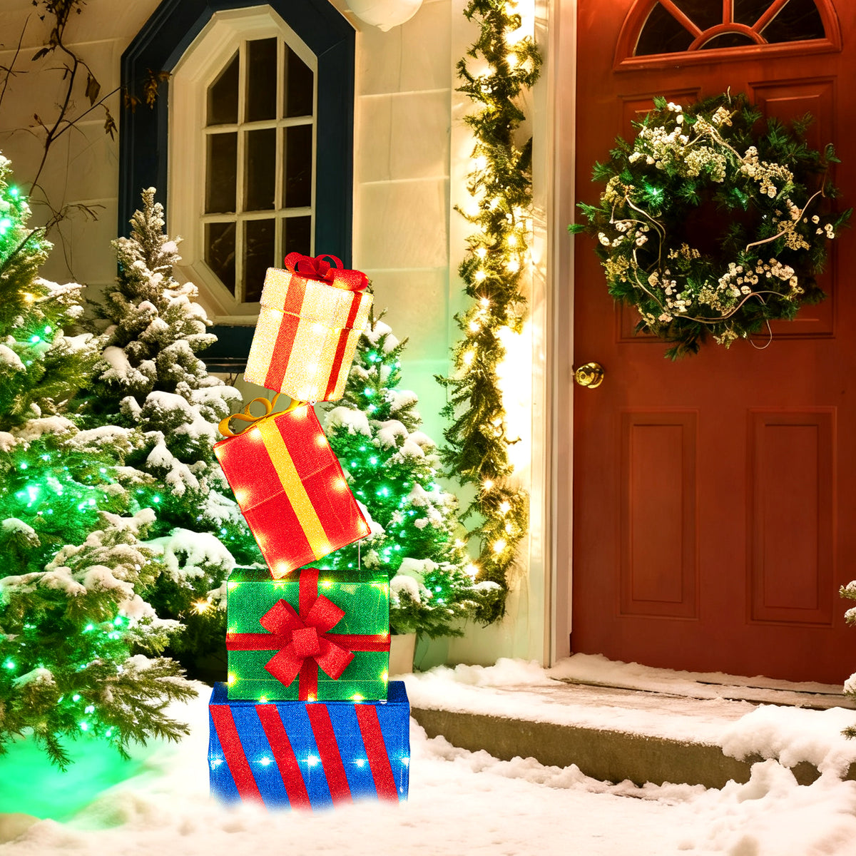 4 Ft Stackable Gift Boxes Set of 4 Stacked Christmas Present Boxes-Christmas Decorations & Accessories-DECOROLALA