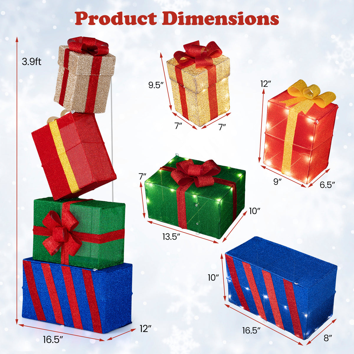 4 Ft Stackable Gift Boxes Set of 4 Stacked Christmas Present Boxes-Christmas Decorations & Accessories-DECOROLALA
