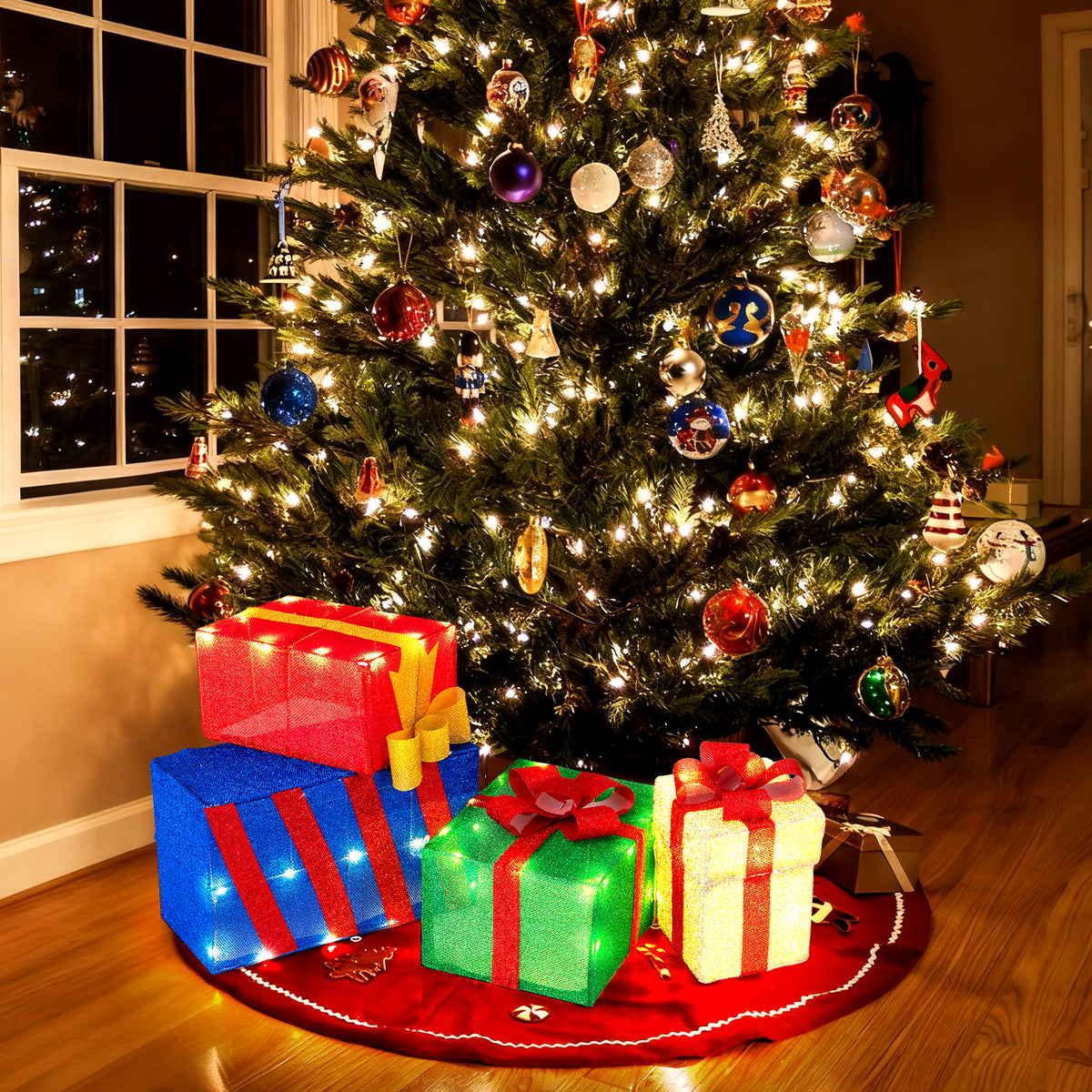 4 Ft Stackable Gift Boxes Set of 4 Stacked Christmas Present Boxes-Christmas Decorations & Accessories-DECOROLALA