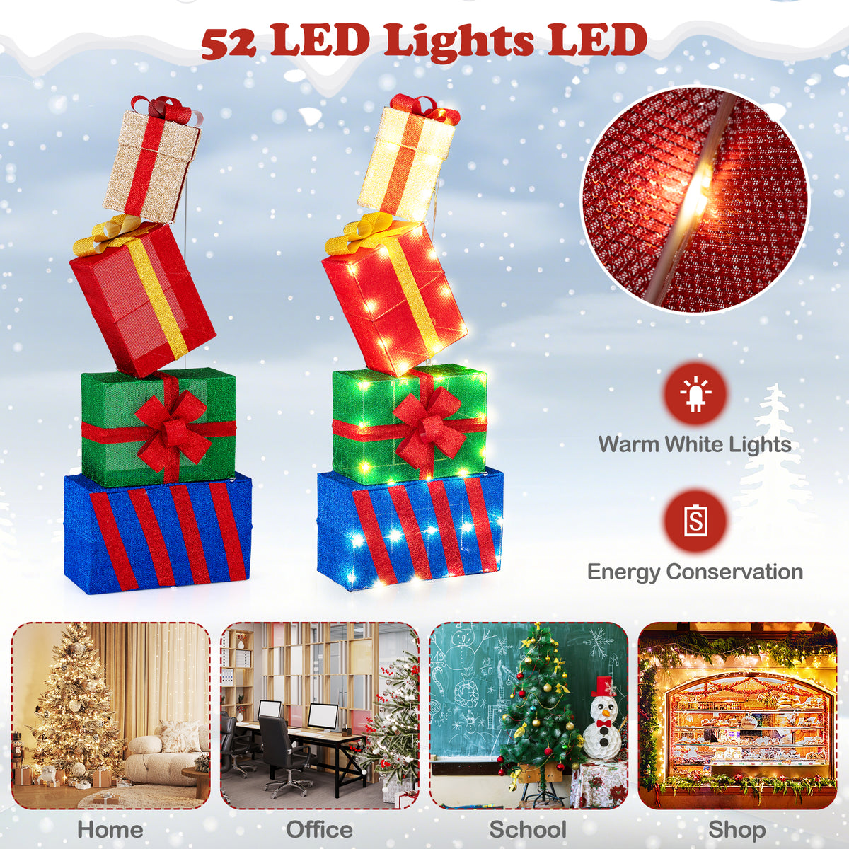 4 Ft Stackable Gift Boxes Set of 4 Stacked Christmas Present Boxes-Christmas Decorations & Accessories-DECOROLALA