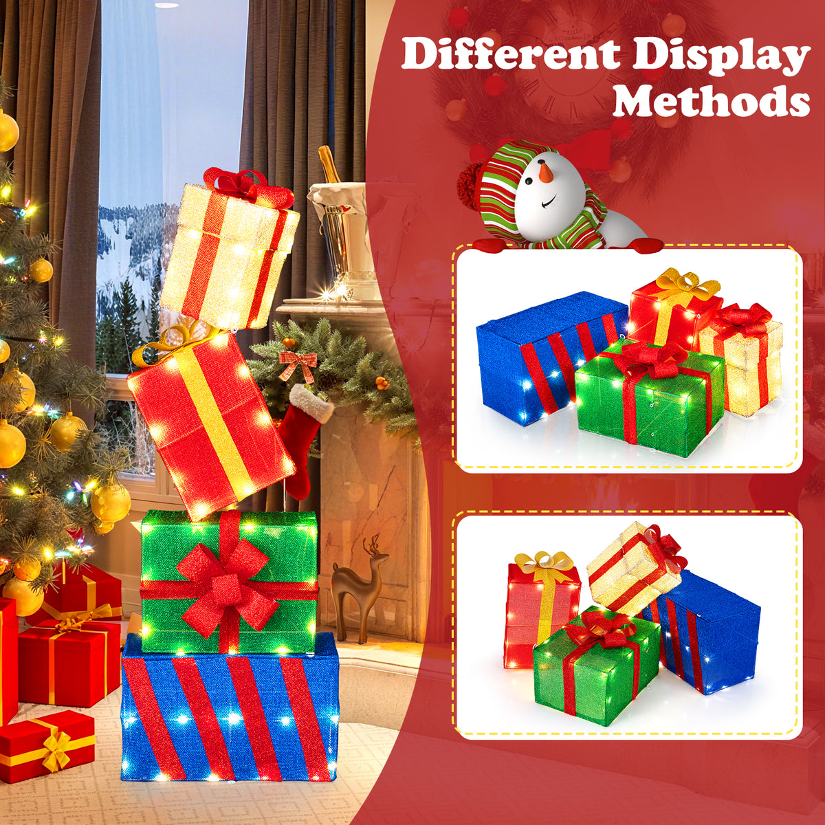 4 Ft Stackable Gift Boxes Set of 4 Stacked Christmas Present Boxes-Christmas Decorations & Accessories-DECOROLALA