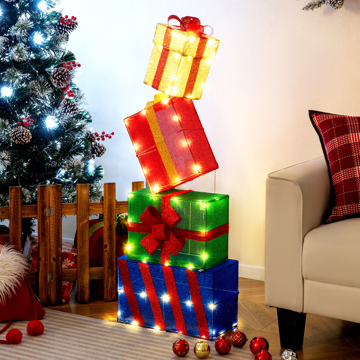 4 Ft Stackable Gift Boxes Set of 4 Stacked Christmas Present Boxes-Christmas Decorations & Accessories-DECOROLALA