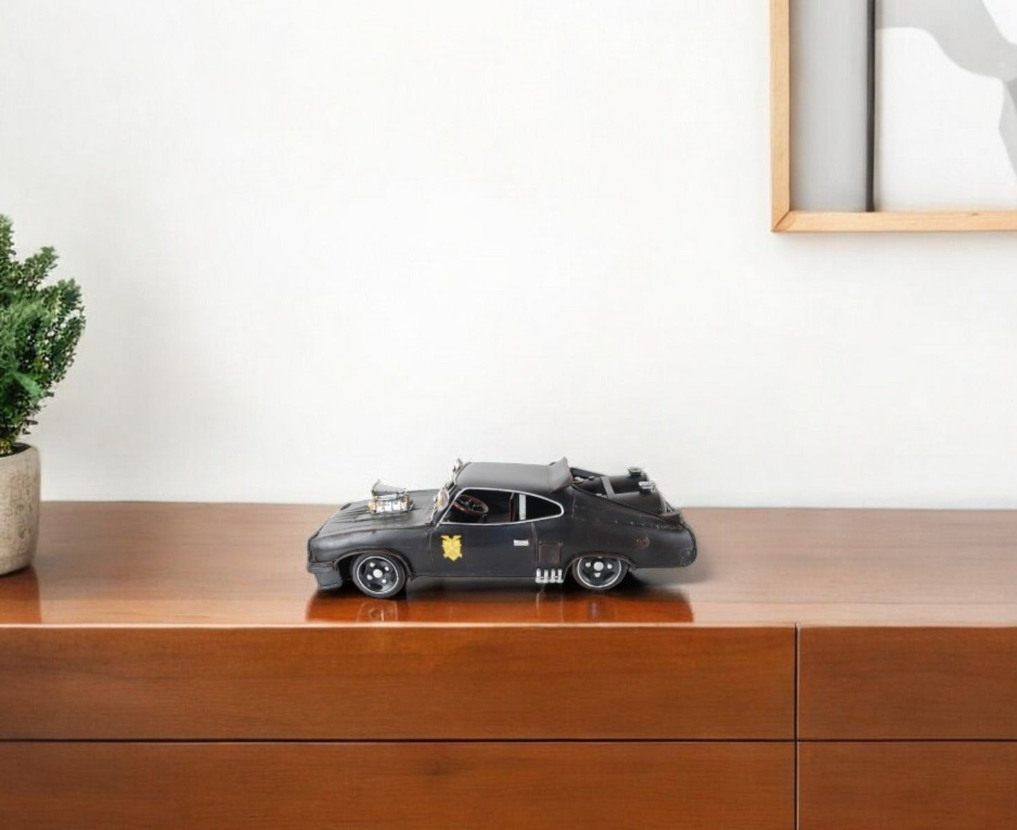 4" Gray Metal Hand Painted Model Car Tabletop Sculpture-Sculptures-DECOROLALA