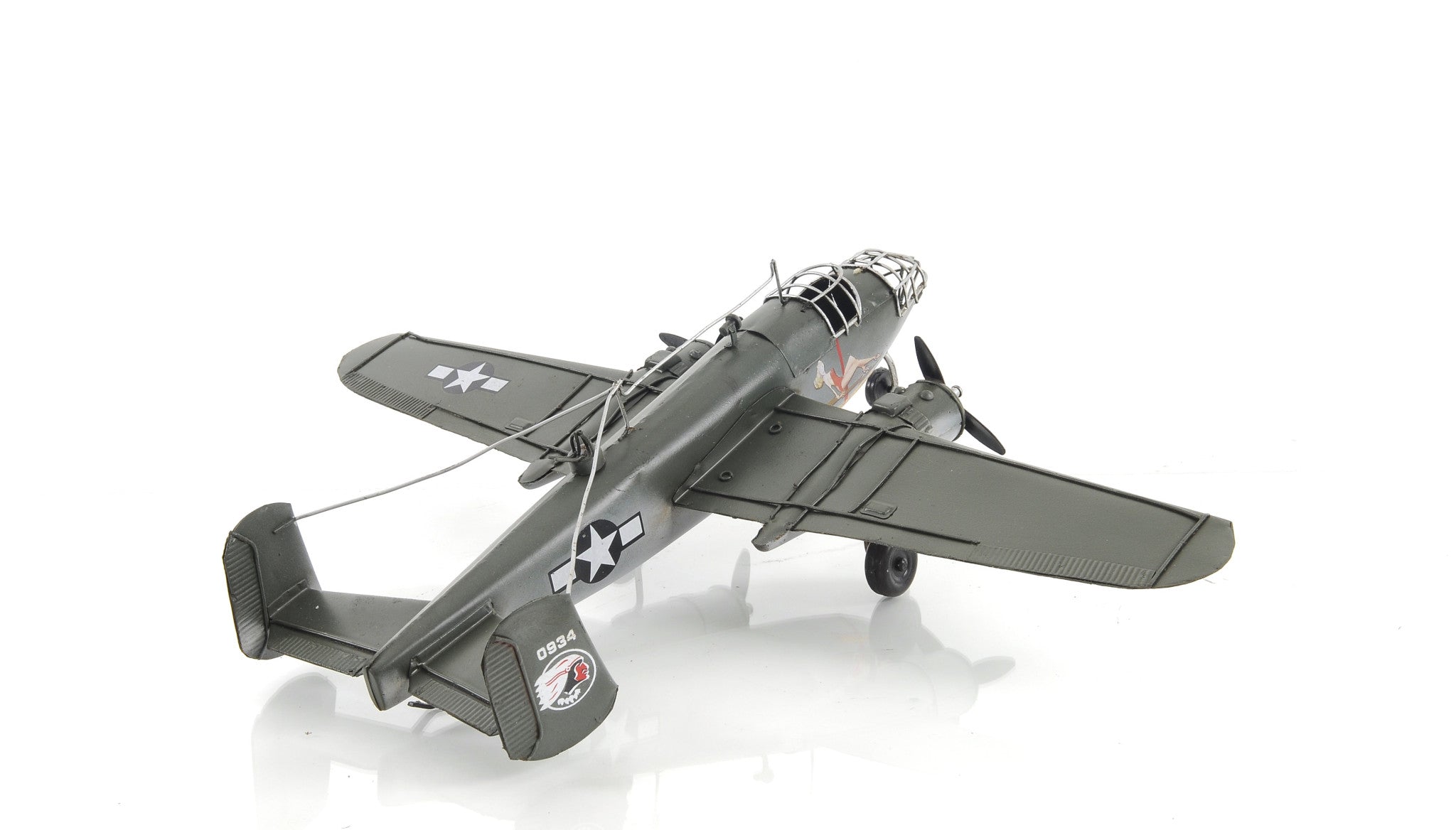 4" Gray and White Metal Hand Painted c1941 North American B-25 Mitchell Bomber Model Airplane-Sculptures-DECOROLALA