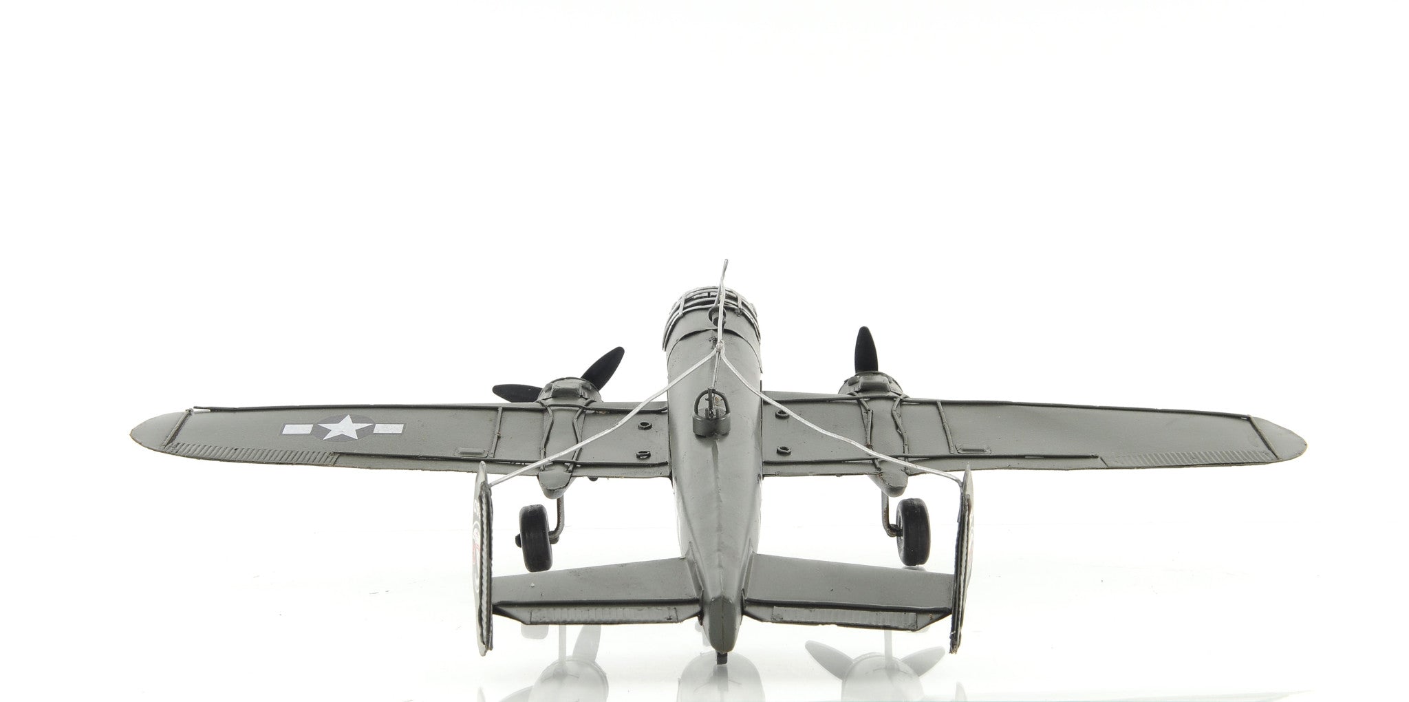 4" Gray and White Metal Hand Painted c1941 North American B-25 Mitchell Bomber Model Airplane-Sculptures-DECOROLALA