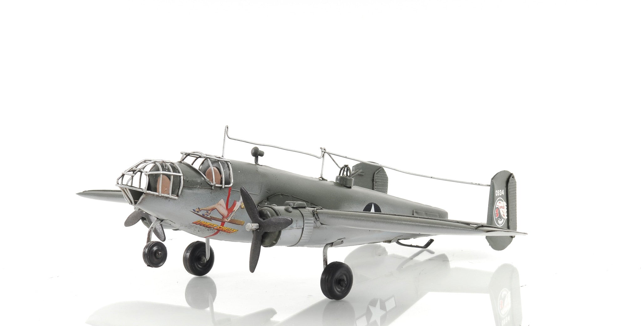 4" Gray and White Metal Hand Painted c1941 North American B-25 Mitchell Bomber Model Airplane-Sculptures-DECOROLALA