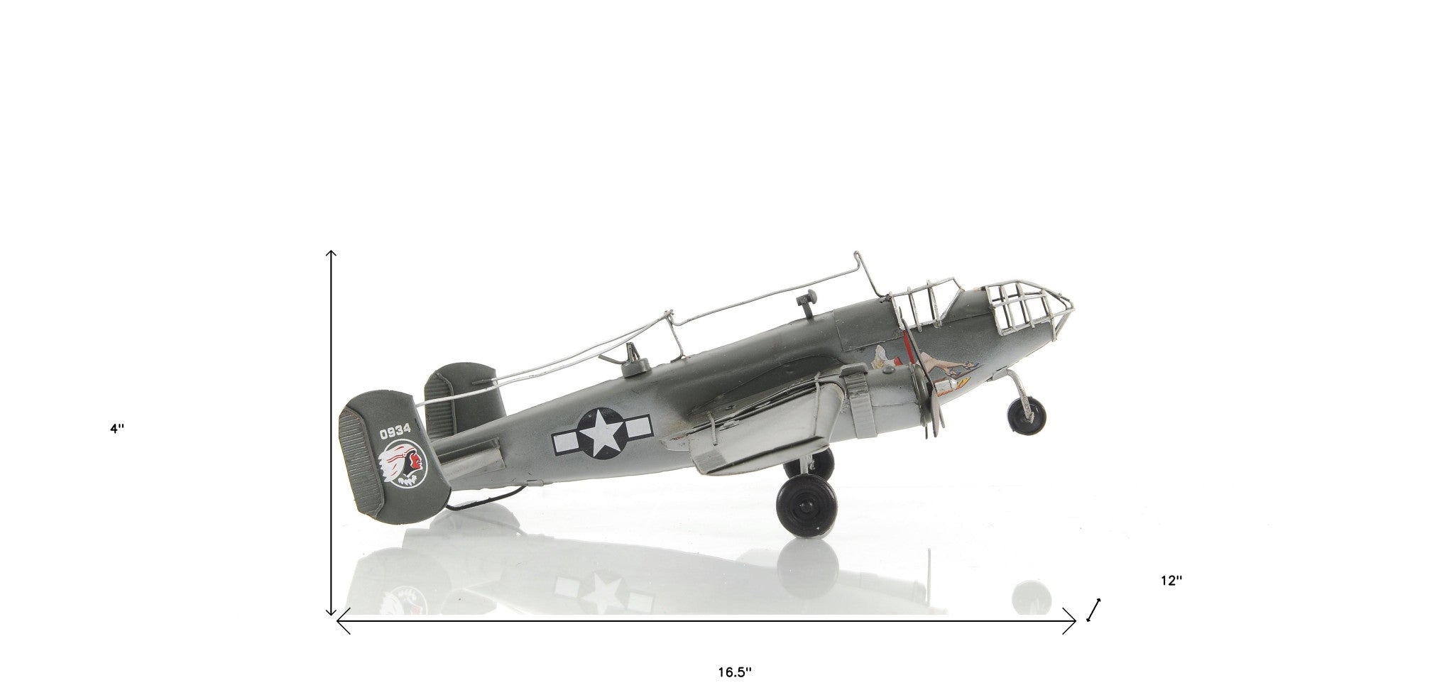 4" Gray and White Metal Hand Painted c1941 North American B-25 Mitchell Bomber Model Airplane-Sculptures-DECOROLALA