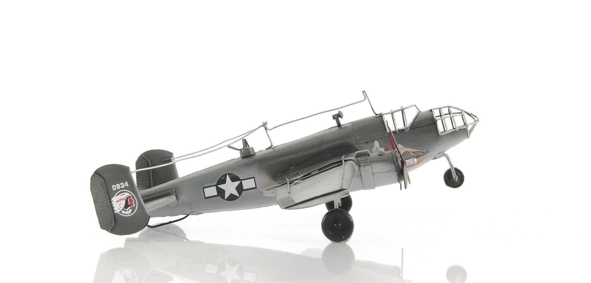4" Gray and White Metal Hand Painted c1941 North American B-25 Mitchell Bomber Model Airplane-Sculptures-DECOROLALA