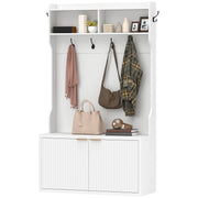 4-In-1 Hall Tree with Shoe Bench and Coat Rack - White 39"-DECOROLALA