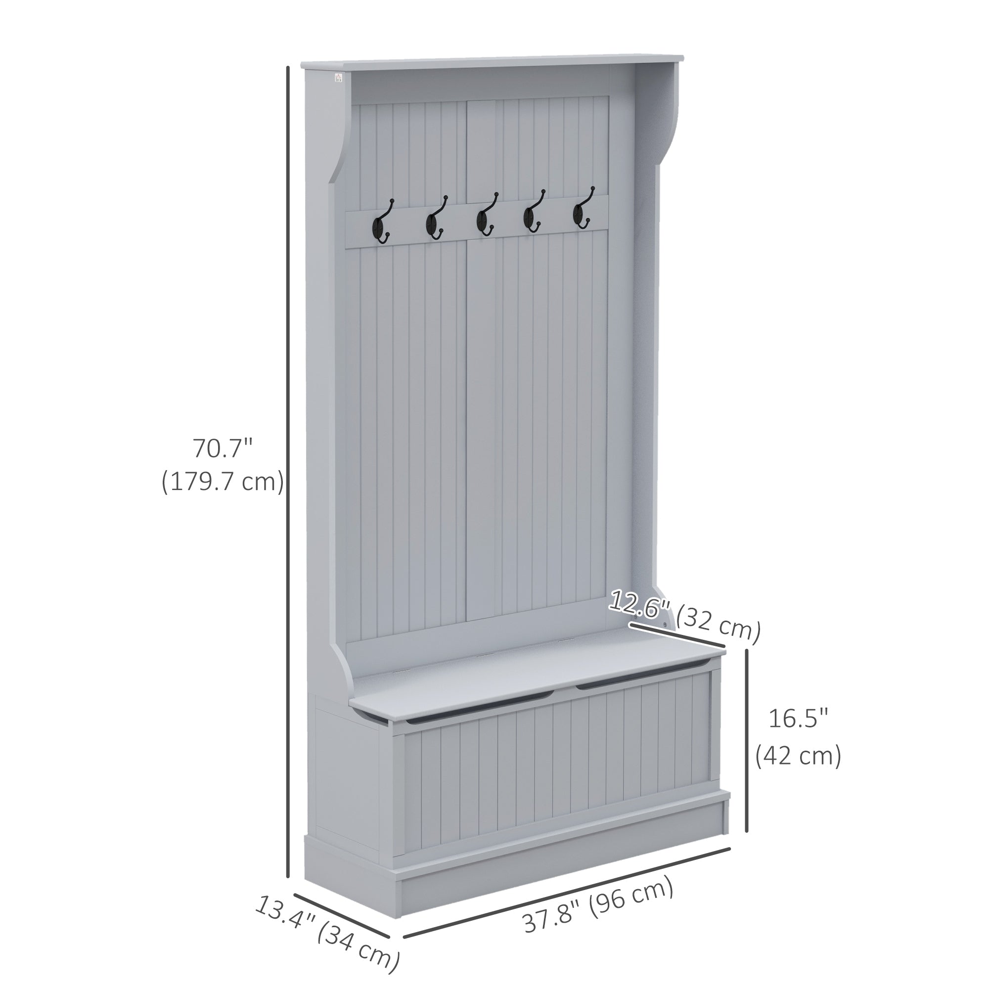 4-In-1 Hall Tree with Storage Bench and Coat Rack - Grey-DECOROLALA