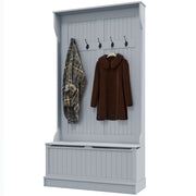 4-In-1 Hall Tree with Storage Bench and Coat Rack - Grey-DECOROLALA