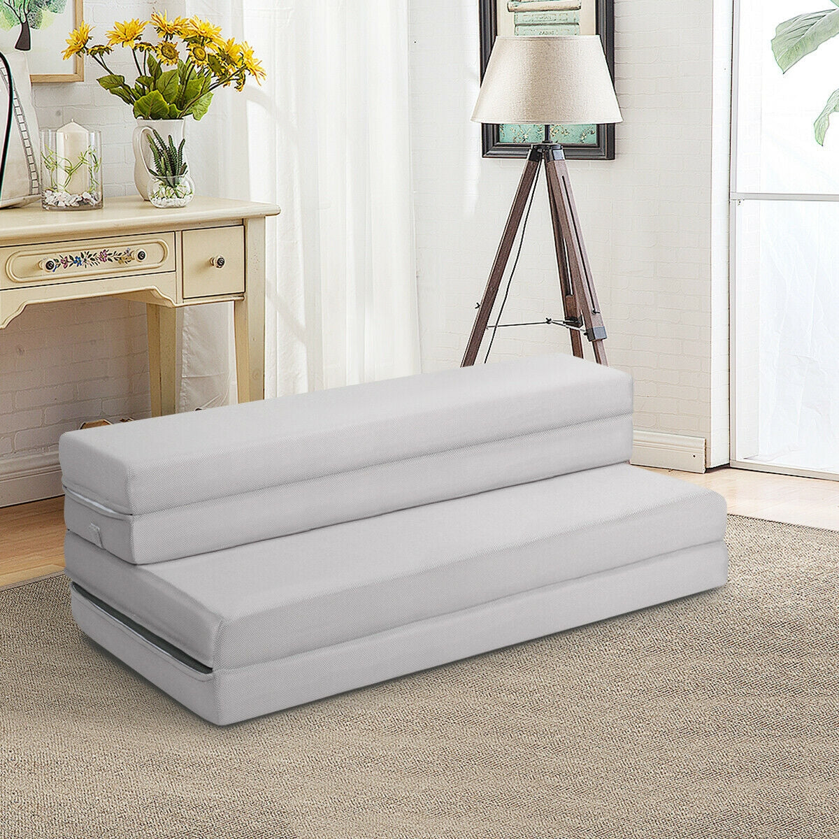 4 Inch Folding Sofa Bed Foam Mattress with Handles-Full XL-Mattresses-DECOROLALA