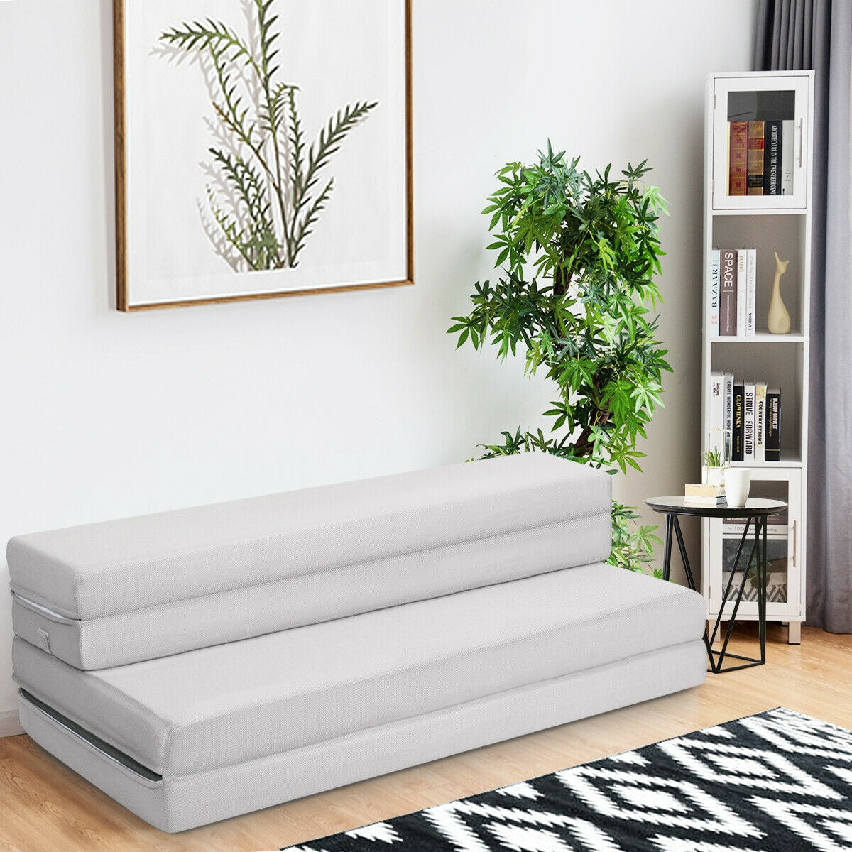 4 Inch Folding Sofa Bed Foam Mattress with Handles-Queen Size-Mattresses-DECOROLALA