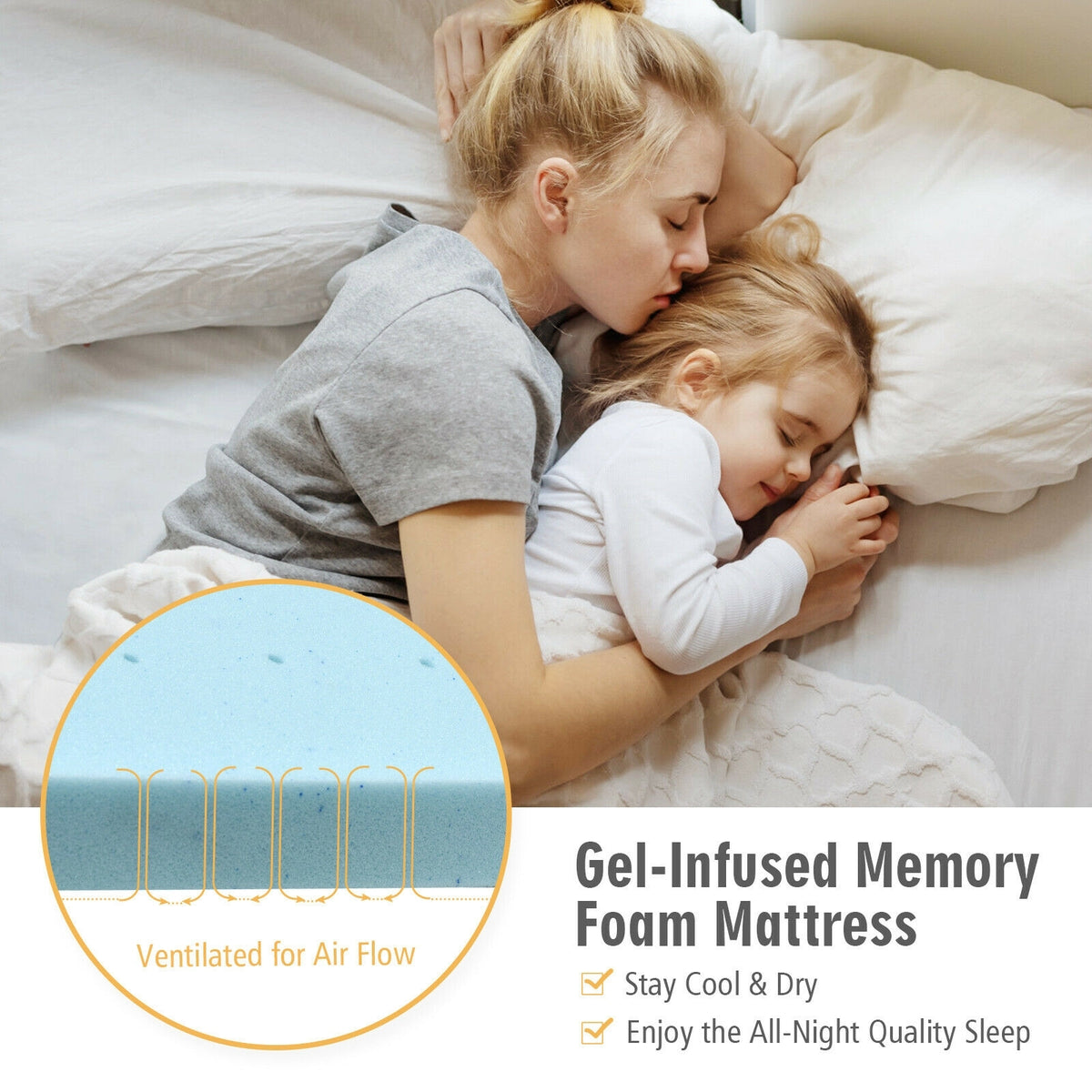 4 Inch Gel Injection Memory Foam Mattress Top Ventilated Mattress Double Bed-Twin Size-Mattresses-DECOROLALA