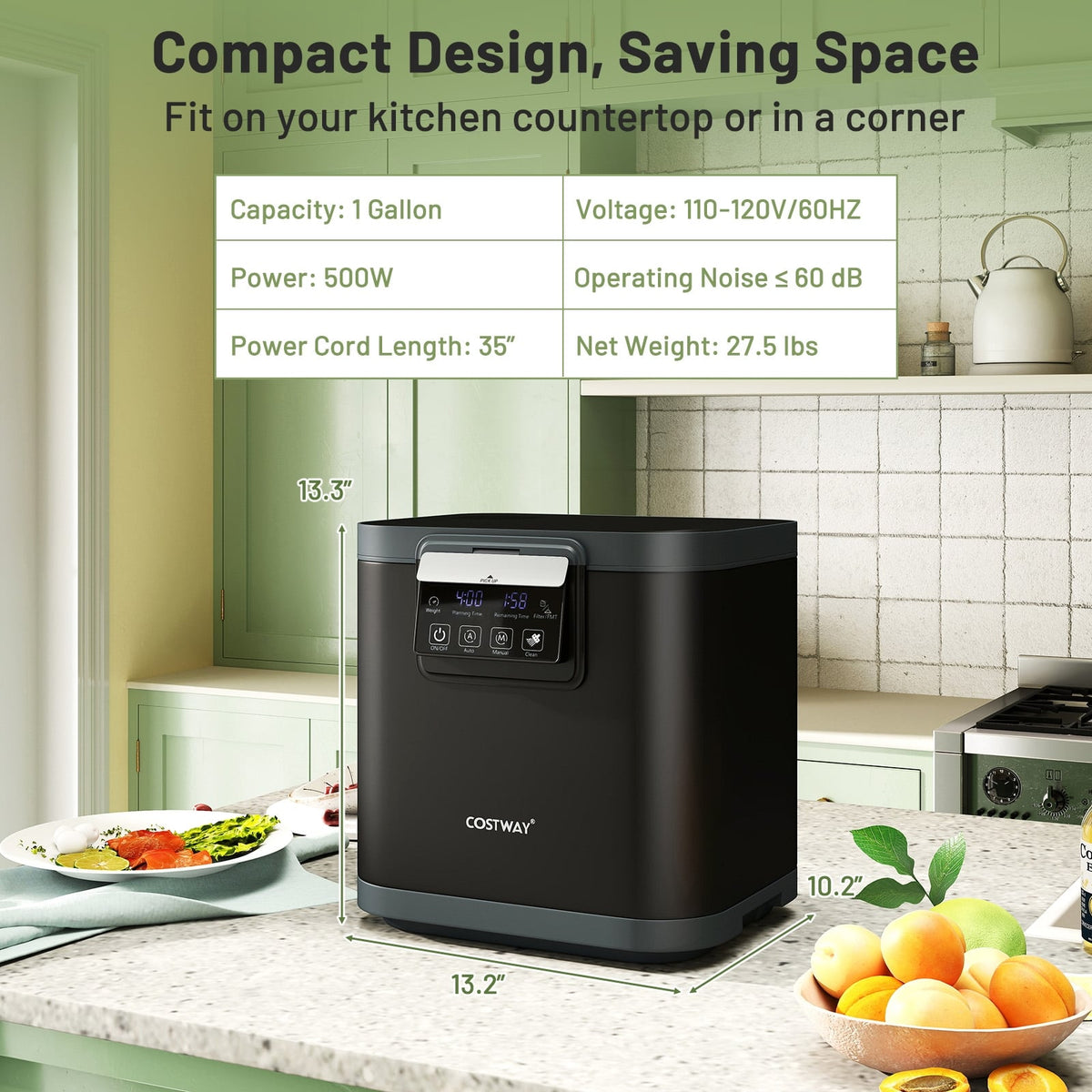 4 L Electric Composter with Lid and LED Display for Kitchen-Black-Food Mixers & Blenders-DECOROLALA