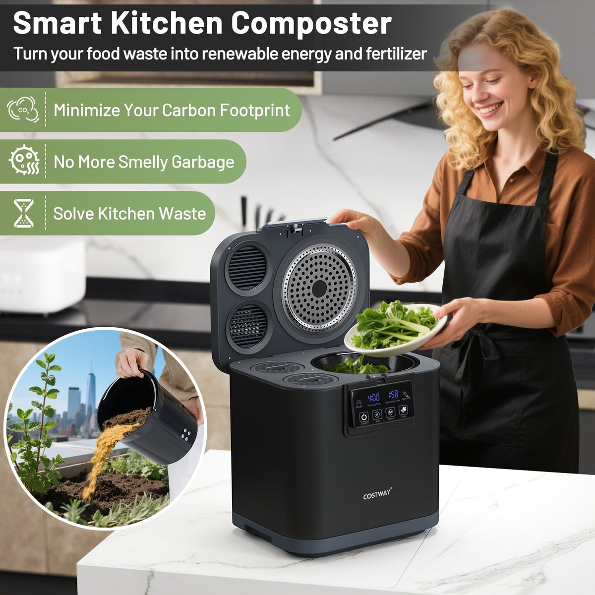 4 L Electric Composter with Lid and LED Display for Kitchen-Black-Food Mixers & Blenders-DECOROLALA
