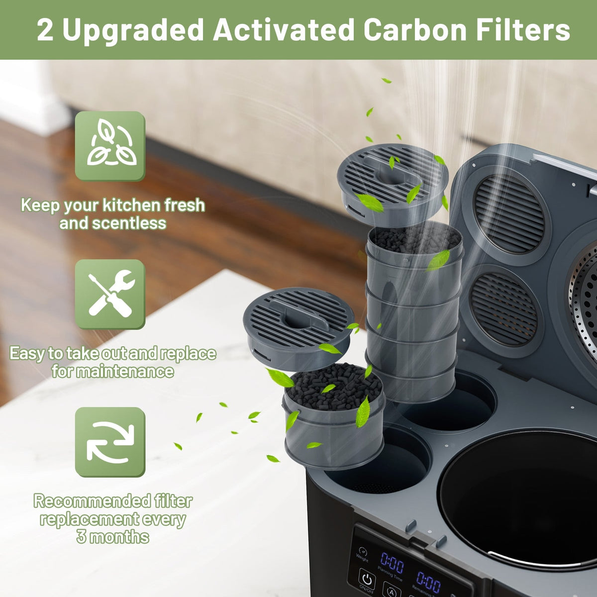 4 L Electric Composter with Lid and LED Display for Kitchen-Black-Food Mixers & Blenders-DECOROLALA